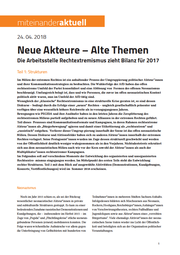 Titelseite des miteinanderaktuell Neue Akteure - Alte Strukturen