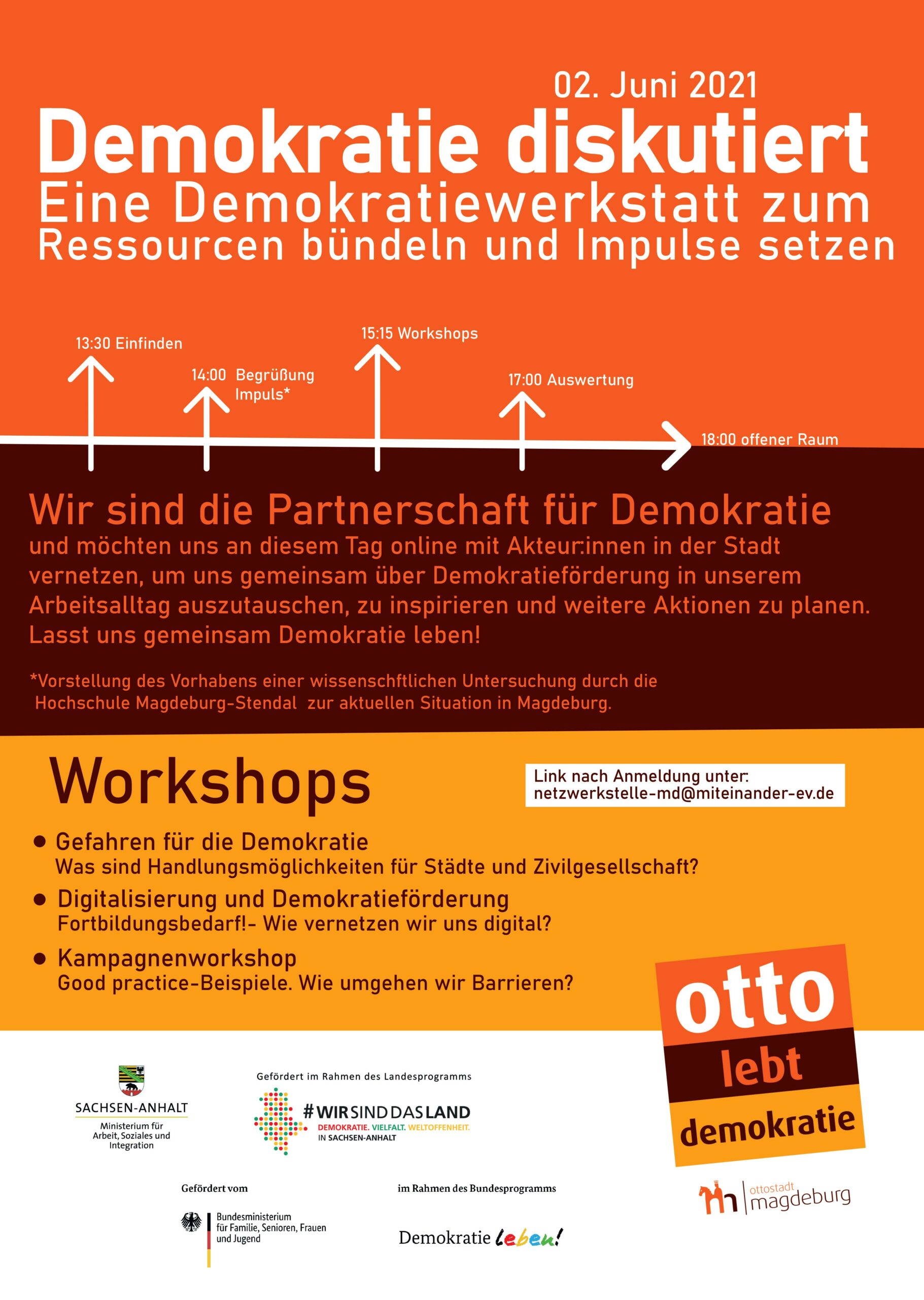 Announcement to the democracy conference on 2 June in Magdeburg