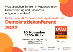 Ankündigung der Demokratiekonferenz der PfD Magdeburg 2022 am 10.11.2022 im einewelt haus Magdeburg