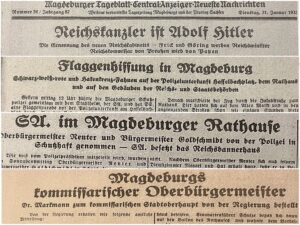 Schlagzeilen des Magdeburger General-Anzeigers 1933