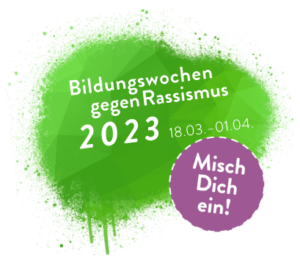 Logo der Bildungswochen gegen Rassismus 2023 in Halle (Saale)